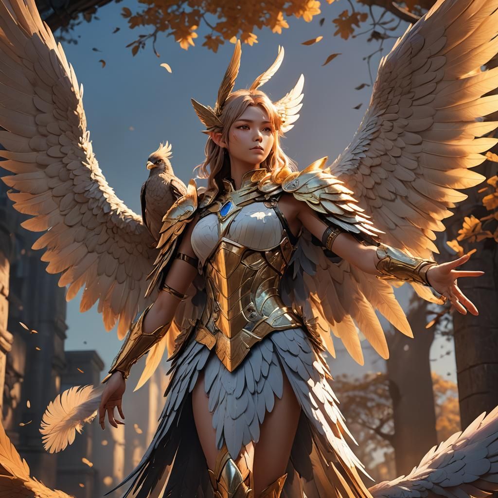 Heroic Anime-Style Harpy Concept Art in 3D