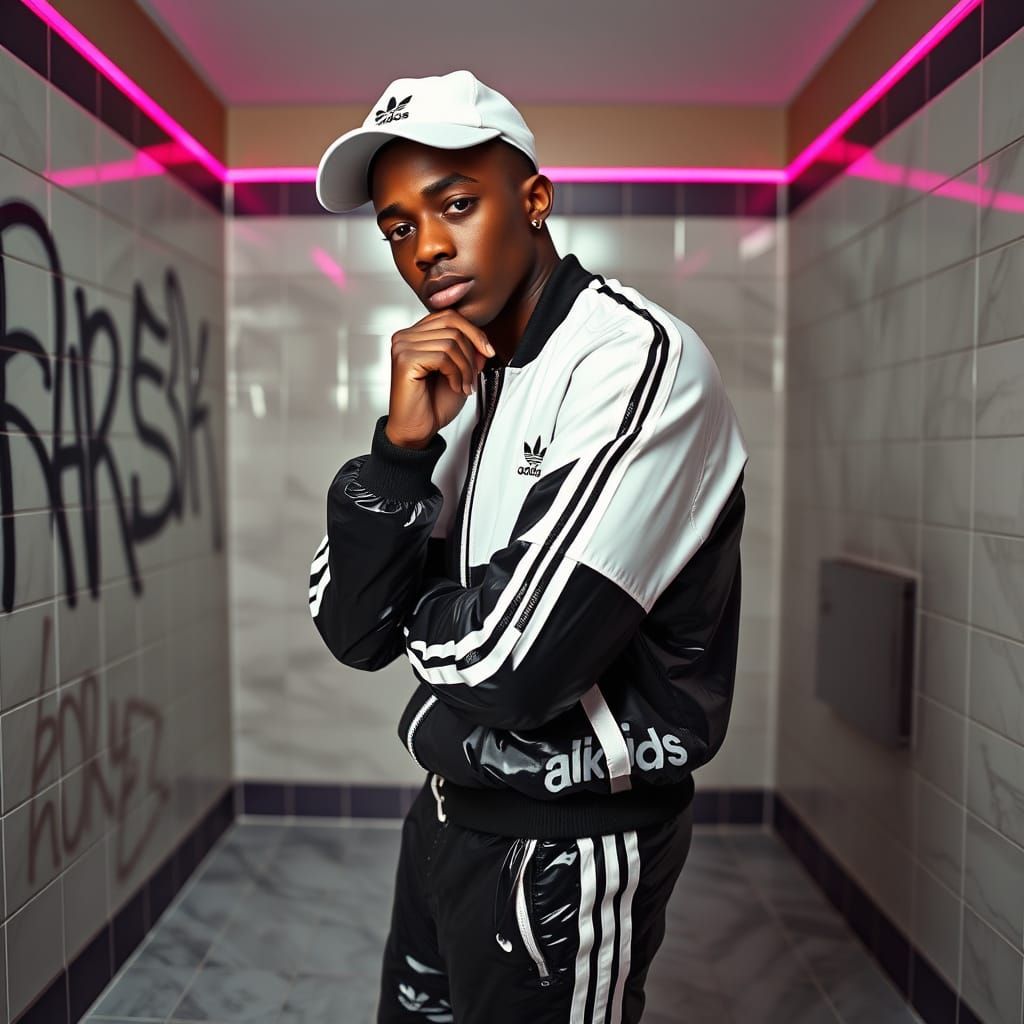 Urban Style: Young Man in Vinyl Tracksuit