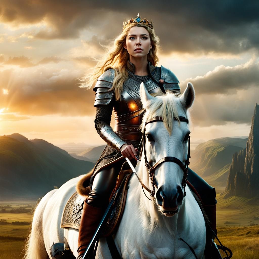 Viking princess on white horse