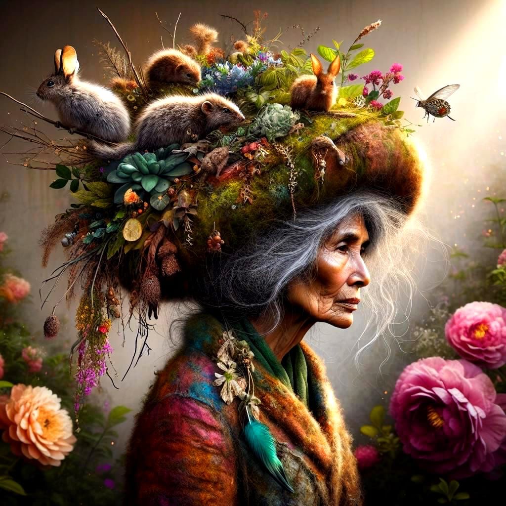 Woman's Nature Hat in 19th-Century Watercolor Style