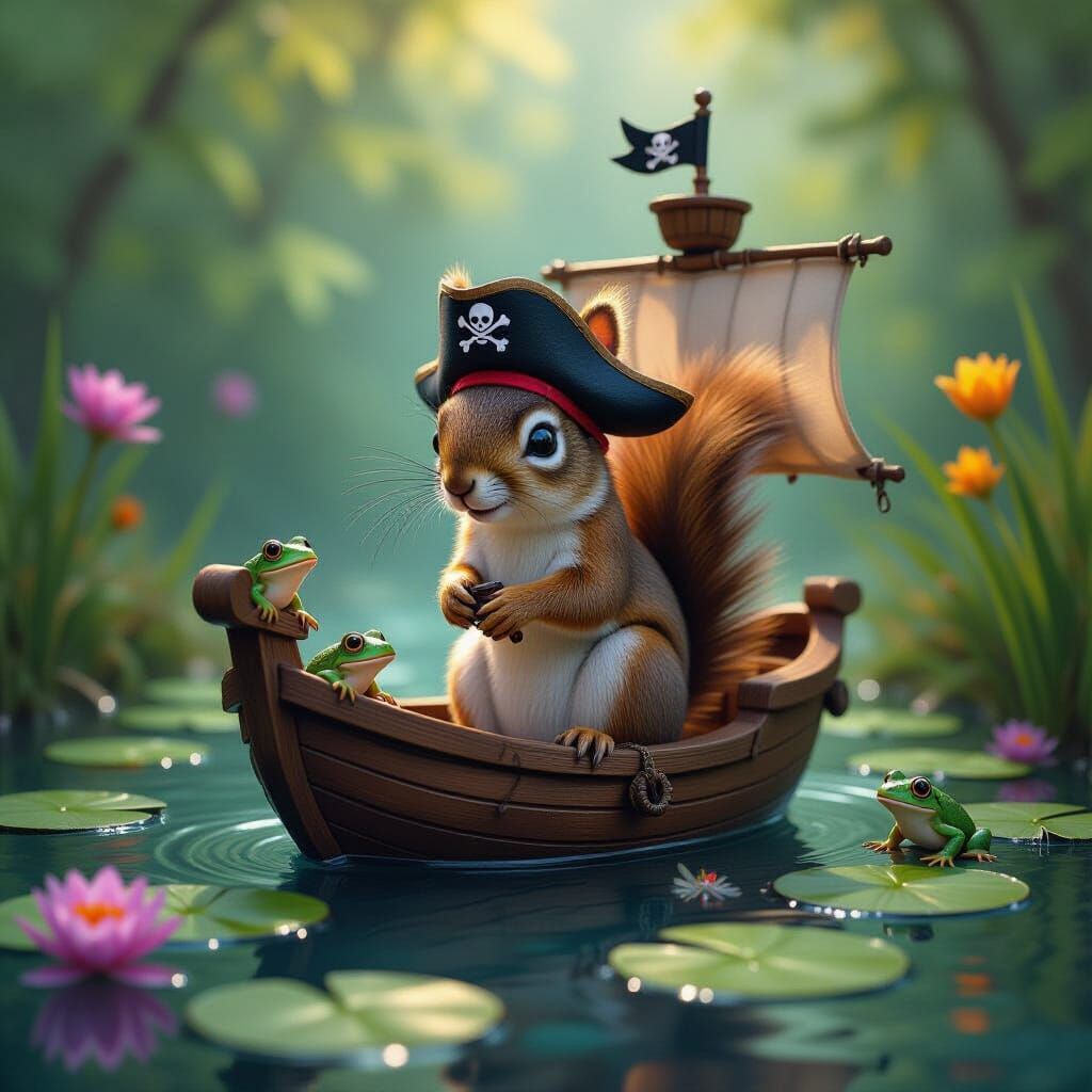 Pirate Squirrel in Dark Fantasy Aquatic Scene