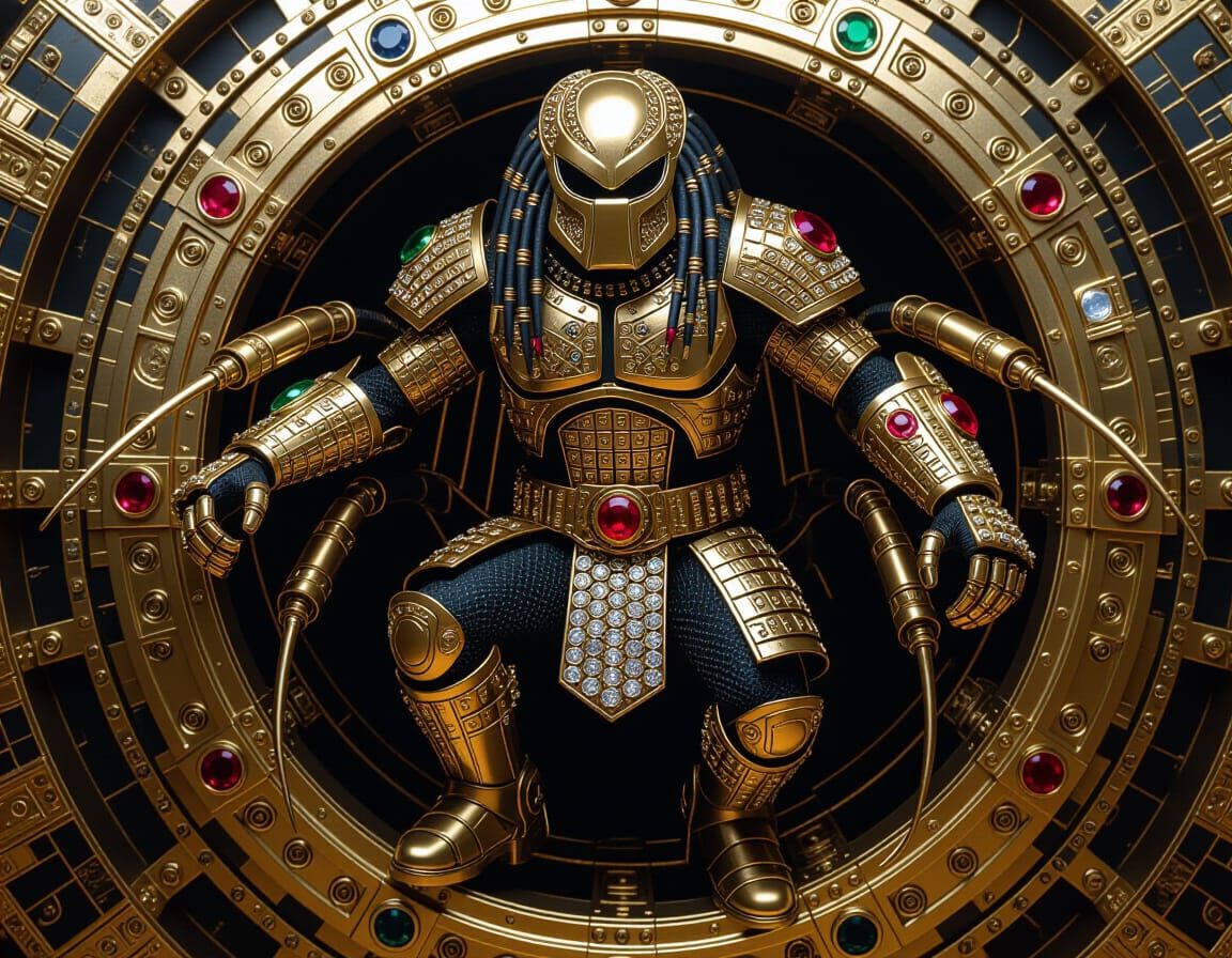 Bejeweled Alien Predator in Sci-Fi TARDIS, Hyperrealistic Ar...