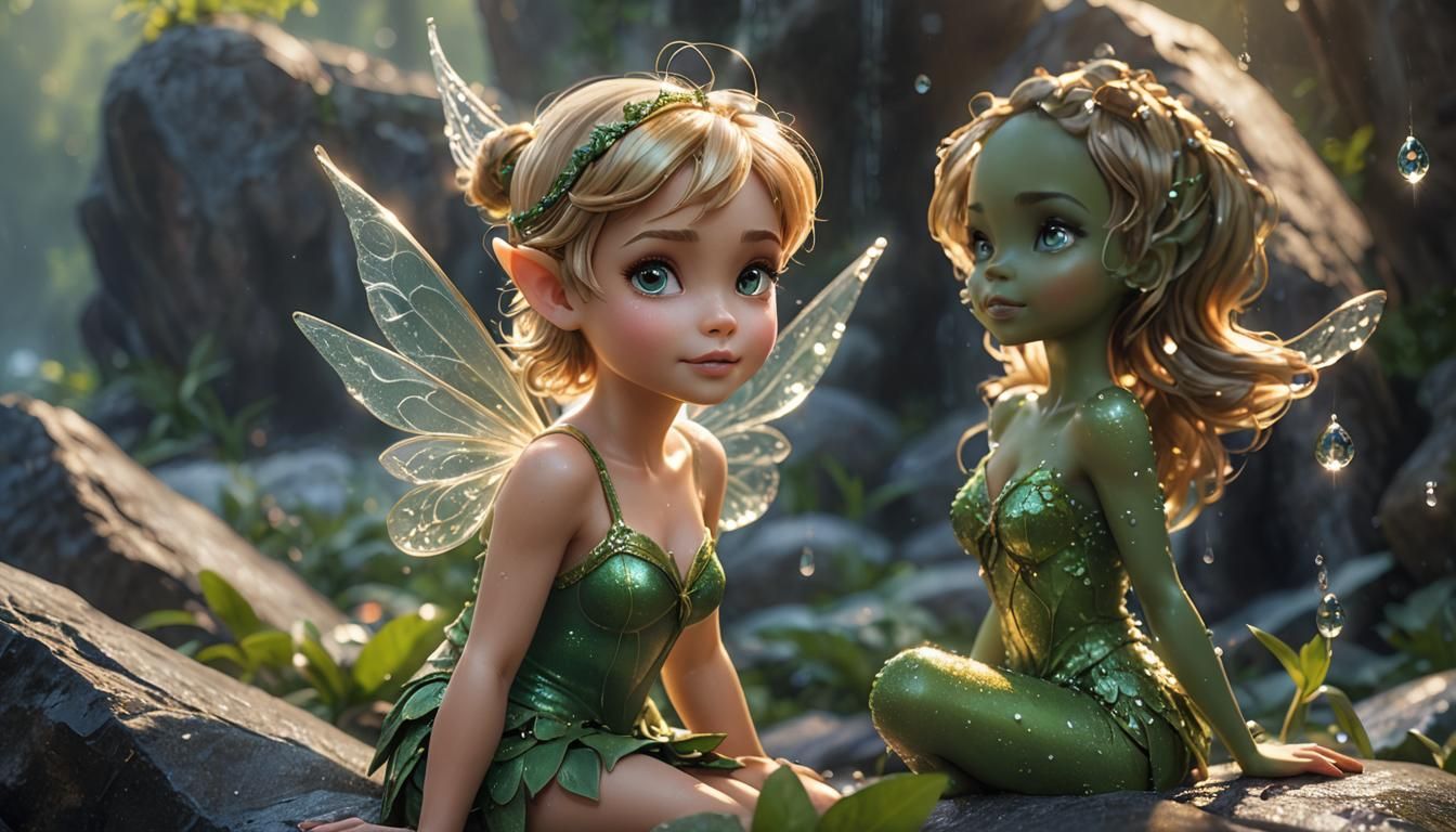 Tinkerbell Fairy in Morning Dew, Macro Photography