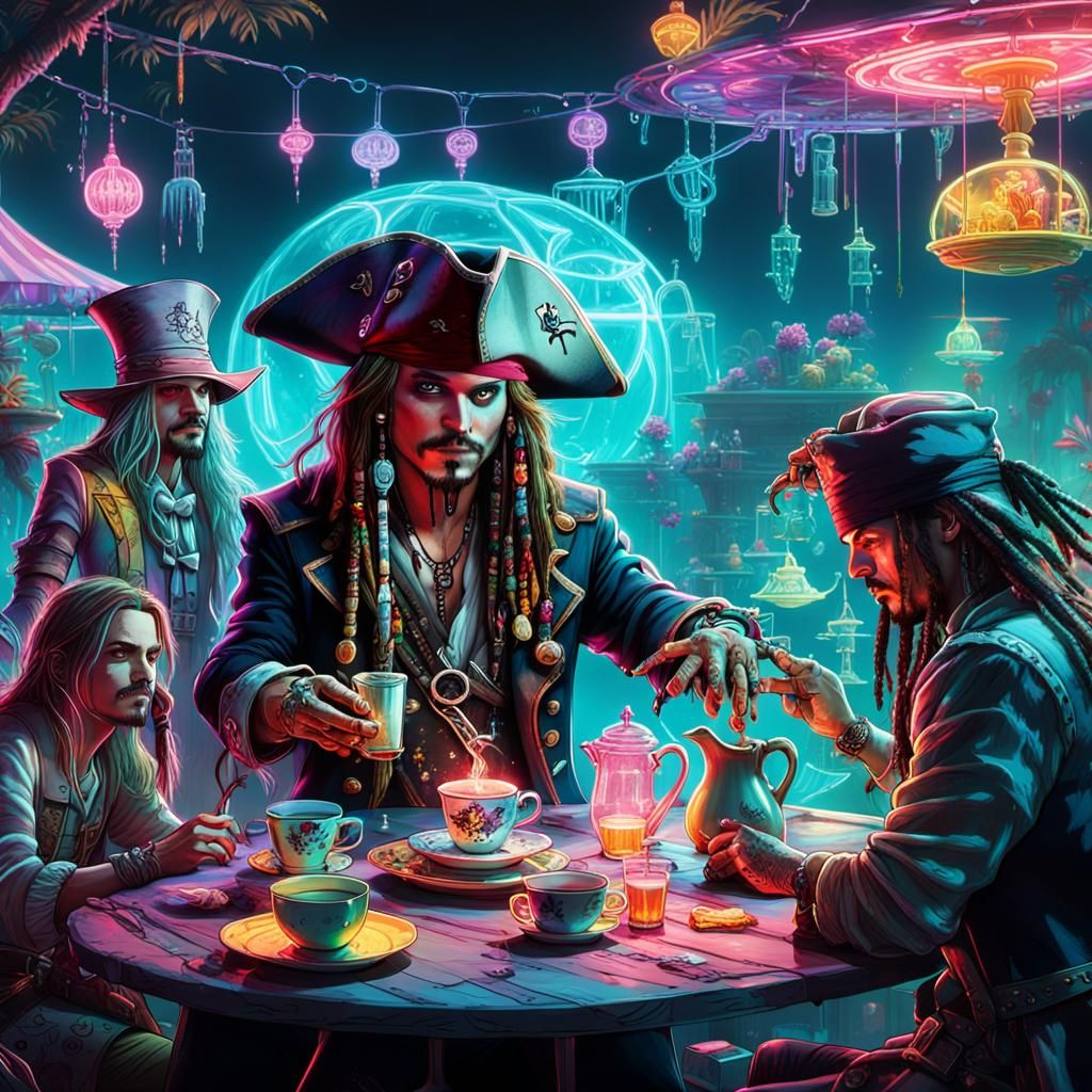 Cyberpunk Pirate Tea Party in Neon 2099