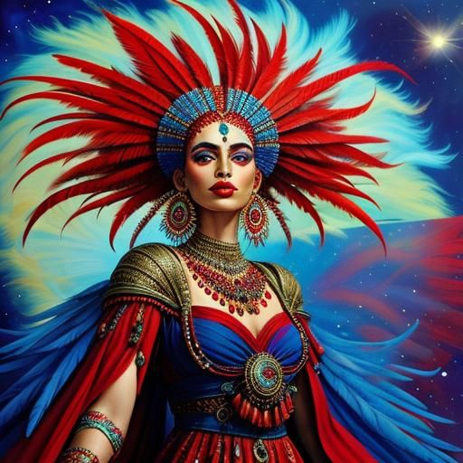 Red feather woman