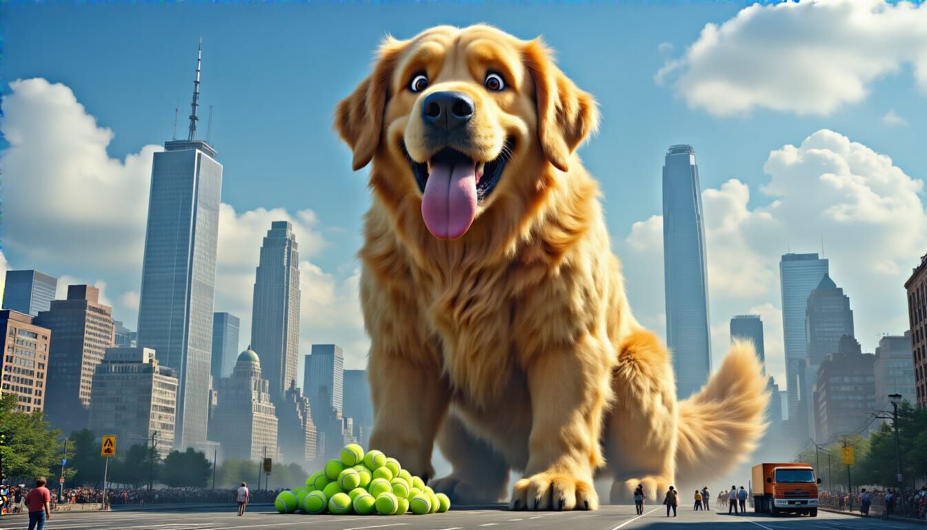 Giant Golden Retriever Kaiju Wags Its Tail
