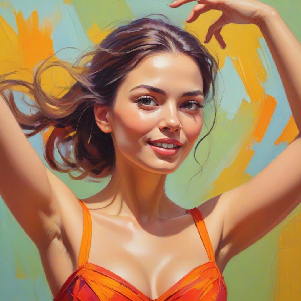 Fauvist Woman Dancing: A Vibrant Oil Painting