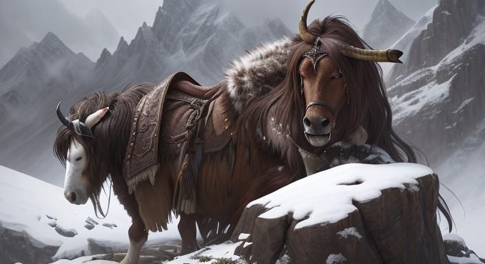 Barbarian Warrioress Sleeps Beside Her Yak