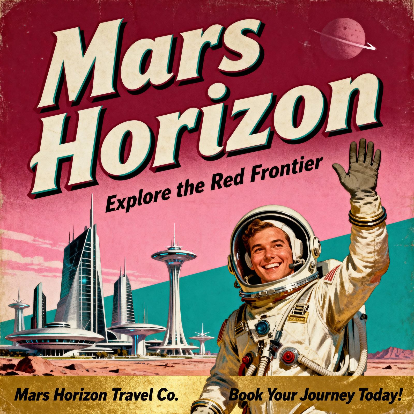 Retro Mars Travel Poster in 1950s Atomic Age Style