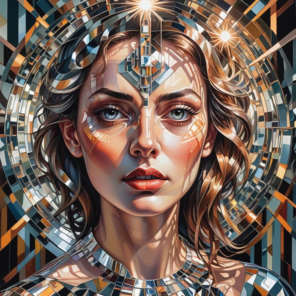 Cubist Portrait Reflected in Mirror Labyrinth