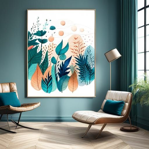 Boho Watercolor Foliage Line Art Design