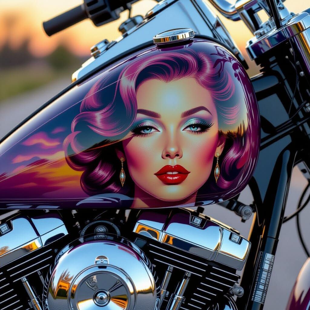 Surreal Airbrush Portrait on Motorcycle Tank
