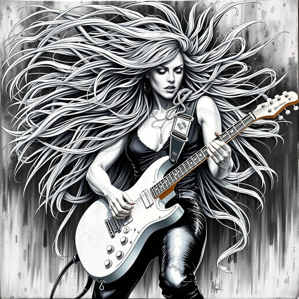 Guitarist in Stormy Winds, in the Style of Ian Miller