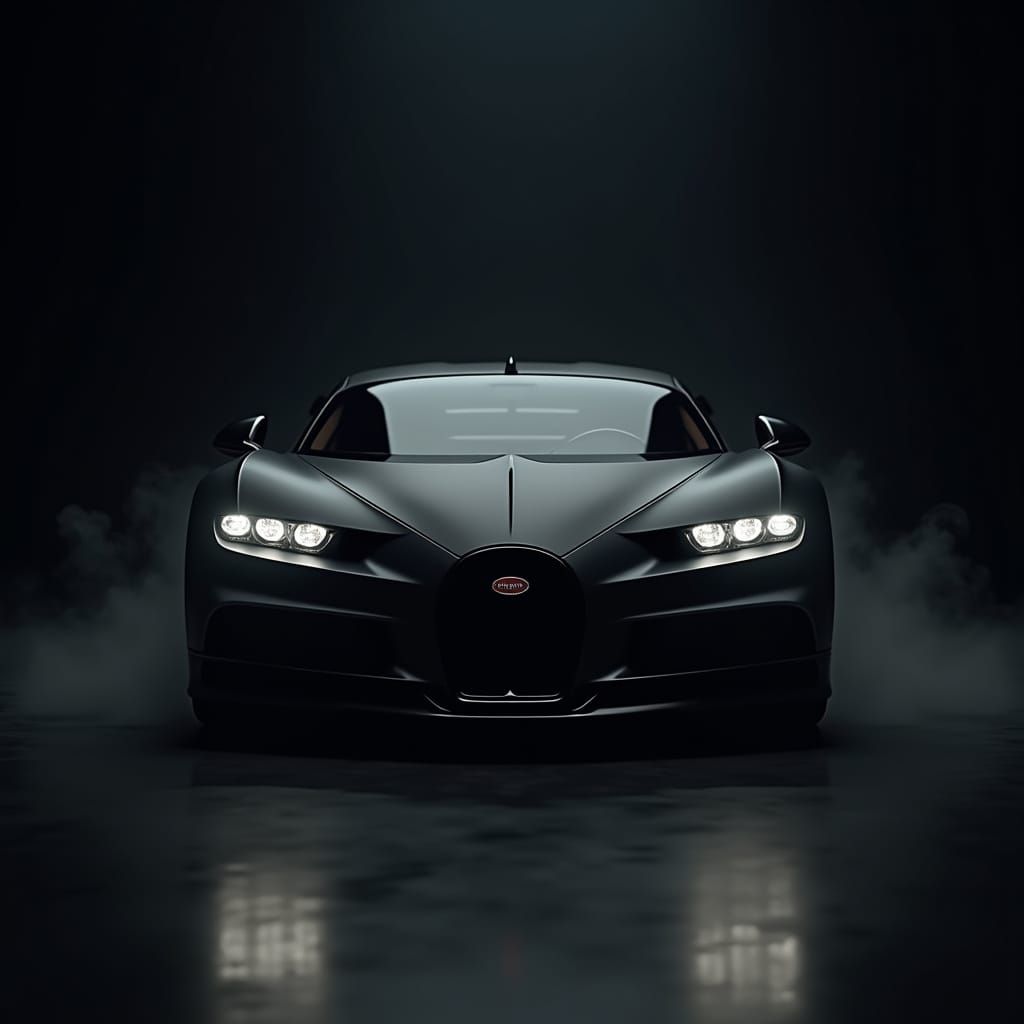 Powerful Matte Black Bugatti Chiron in Moody Studio Setting