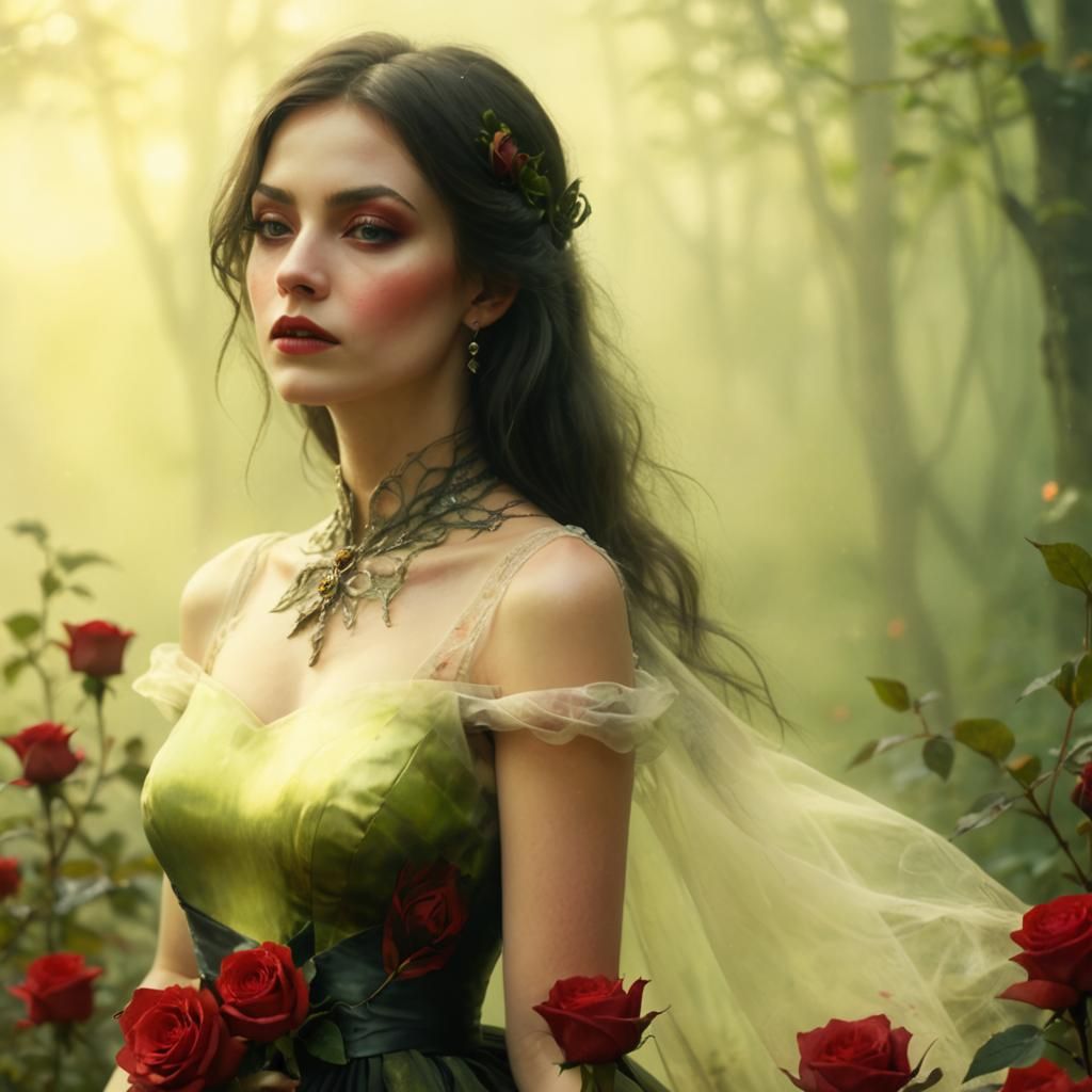 Woman in Punk Dress with Rose: Macro Photography