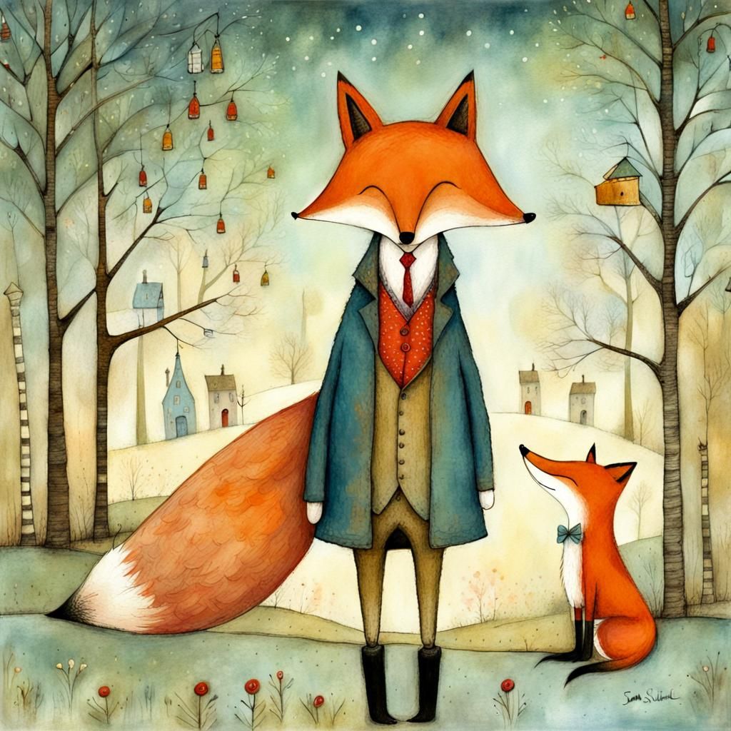 Whimsical Fox and Friends in Magical Illustration