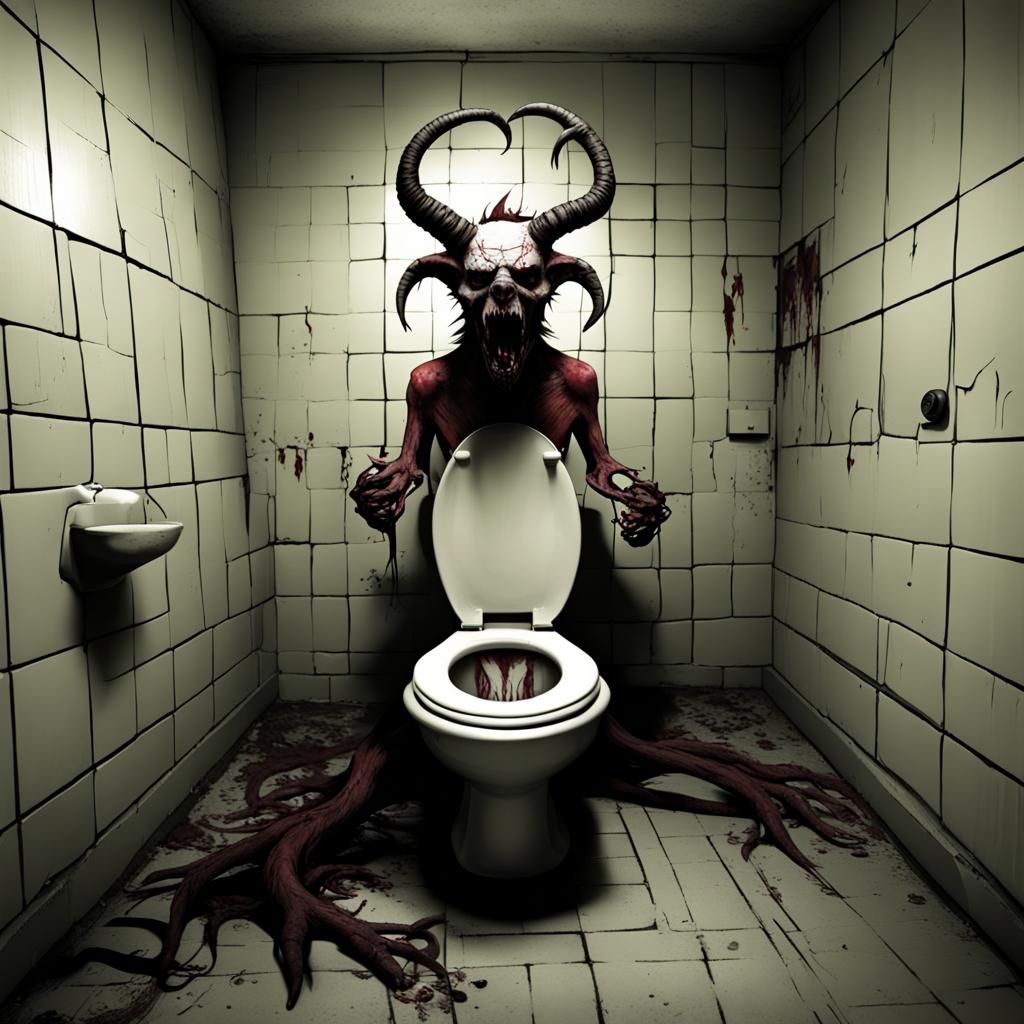 Terrifying Demon in Asylum Toilet: Dark Art