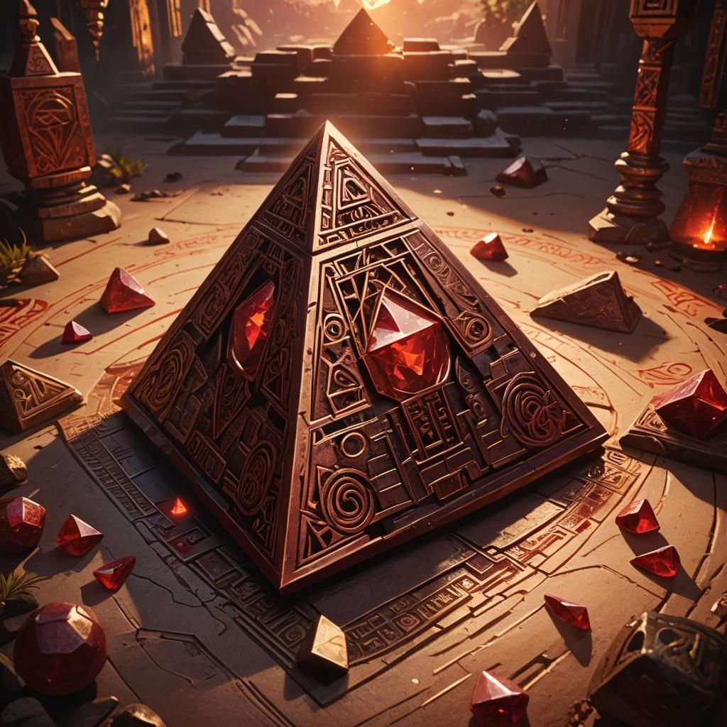 Crimson Holocron with Tribal Runes Concept Art