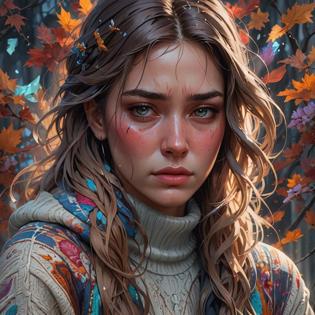 Depressed Woman Portrait in Hyperdetailed Lighting