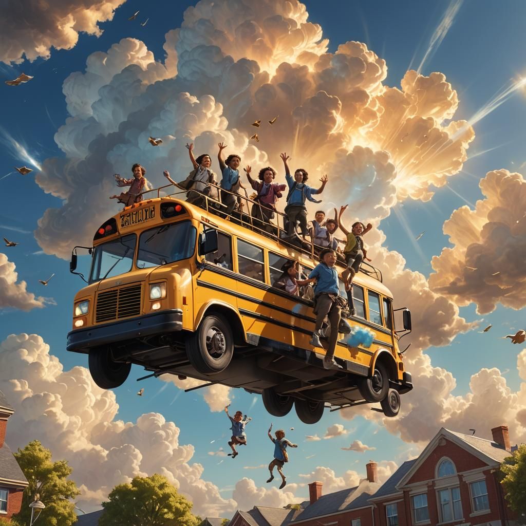 Ethereal Ascent: Children on a Beam of Light