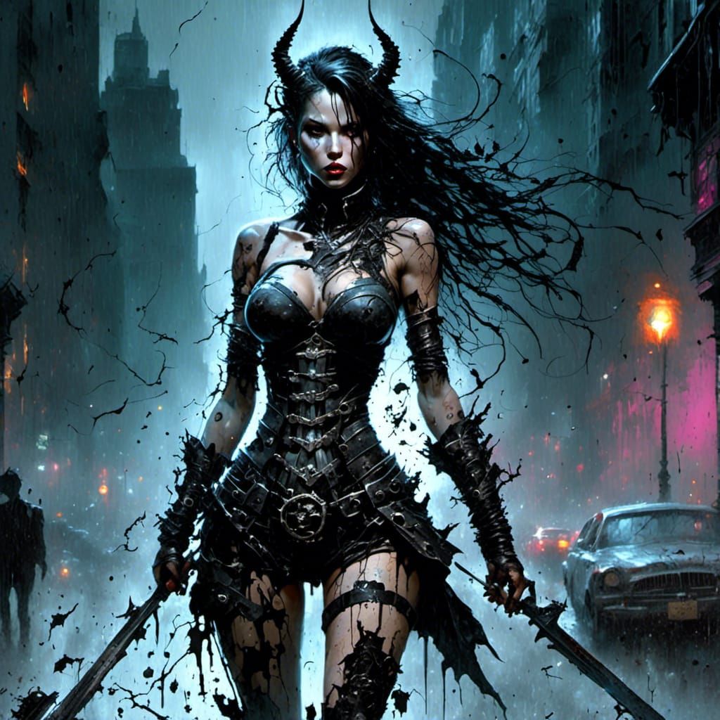 Gothic Enchantress Walks Cyberpunk Victorian Street