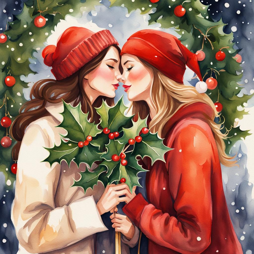 Watercolor Concept Art of Kissing Women