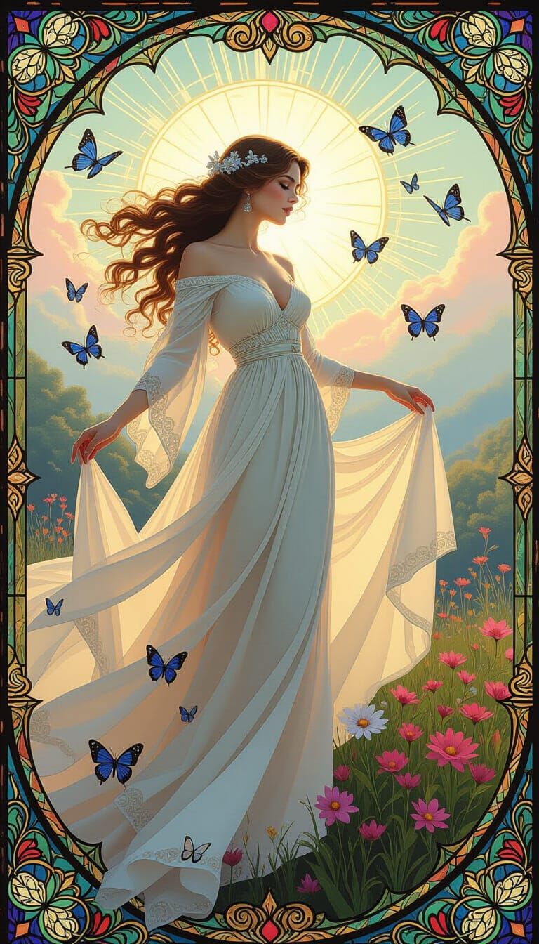 Ethereal Goddess with Butterflies in Dreamy Oil Painting