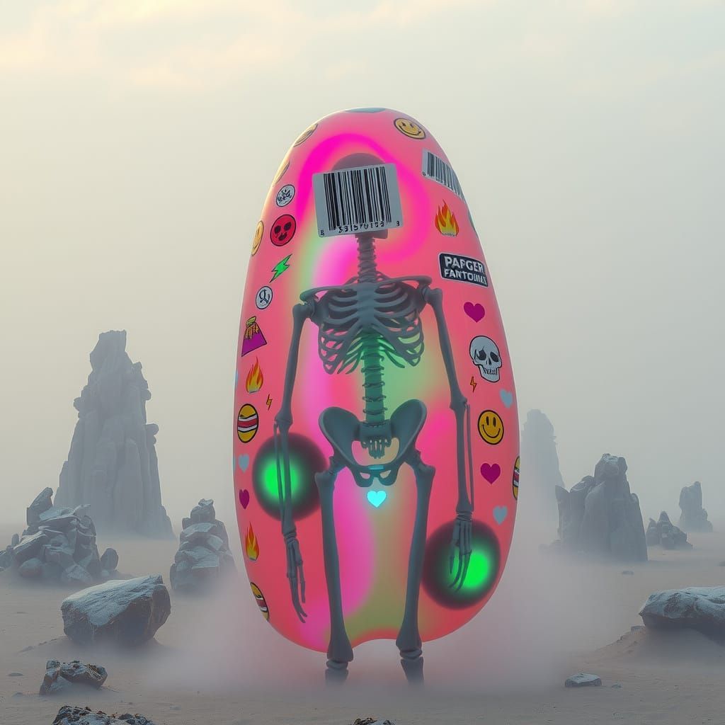 Colossal Translucent Slime Creature with Skeleton in Surreal...