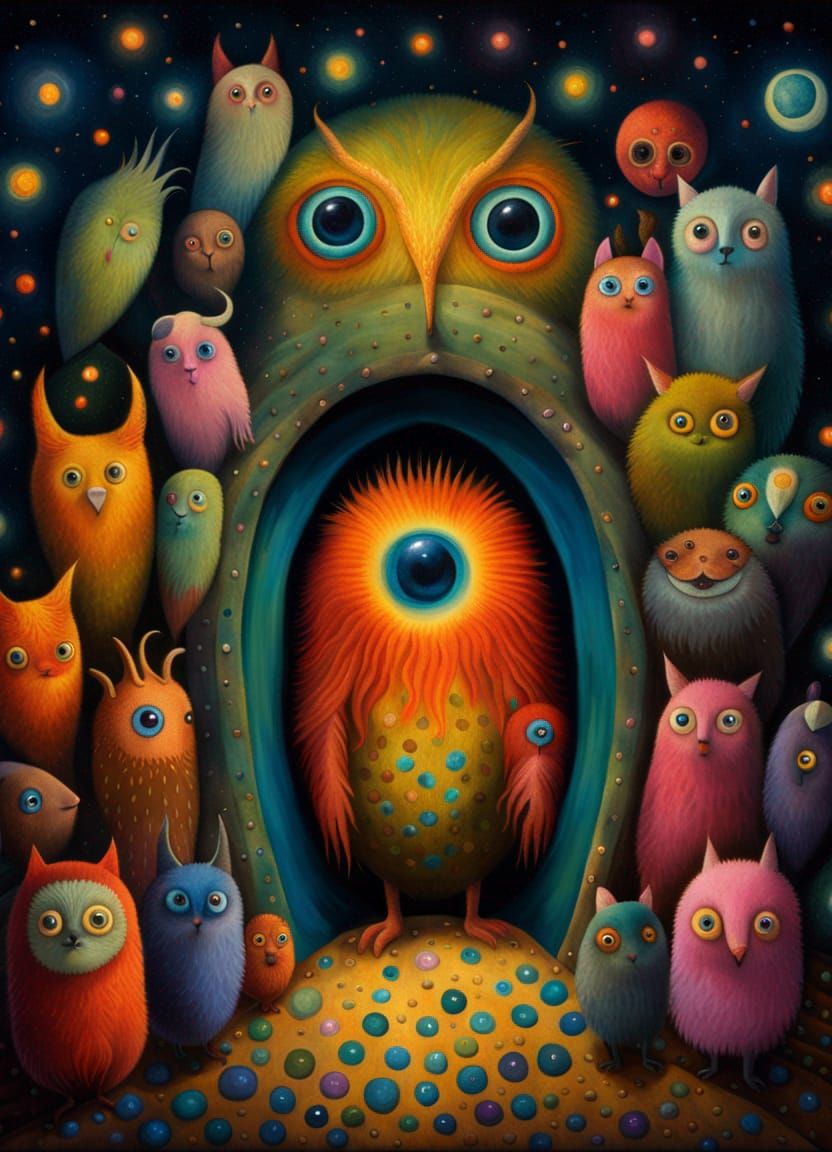 Cosmic Closet Portal with Curious Creatures