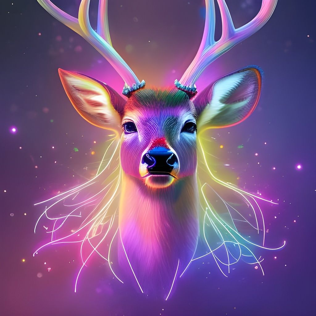 Neon Antlered Deer Digital Art in 8K
