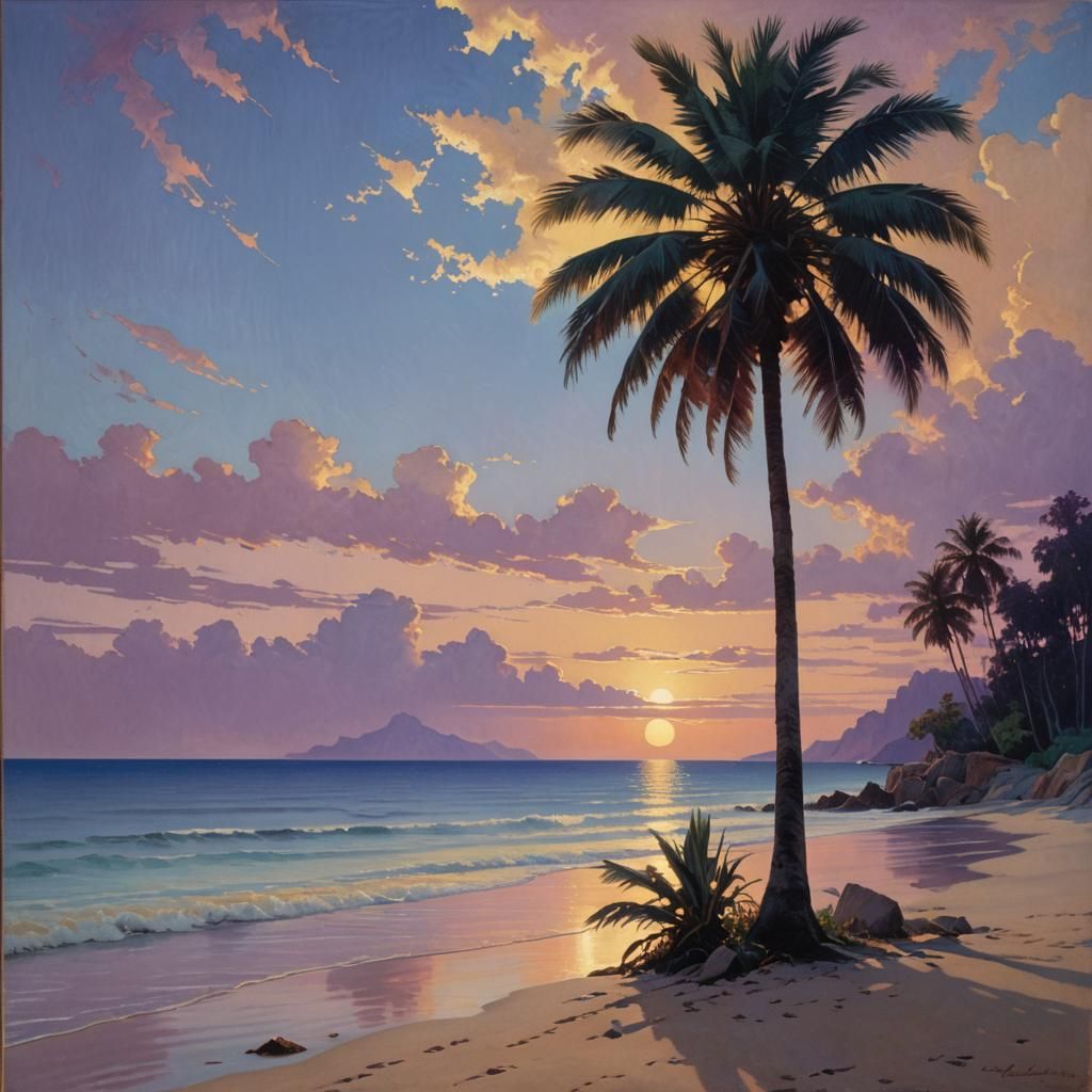 Tropical Island Palm in Art Deco Style