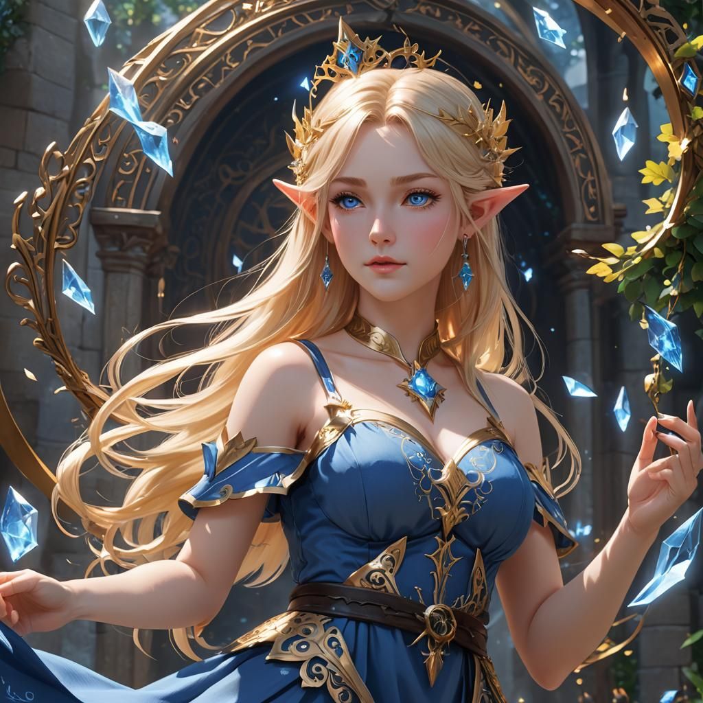 Anime Style Elf Wizard with Magical Runes