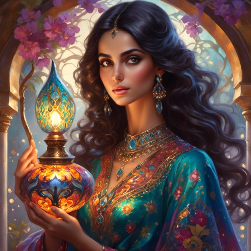 Beautiful Arabic Woman with Aladdin's Lamp