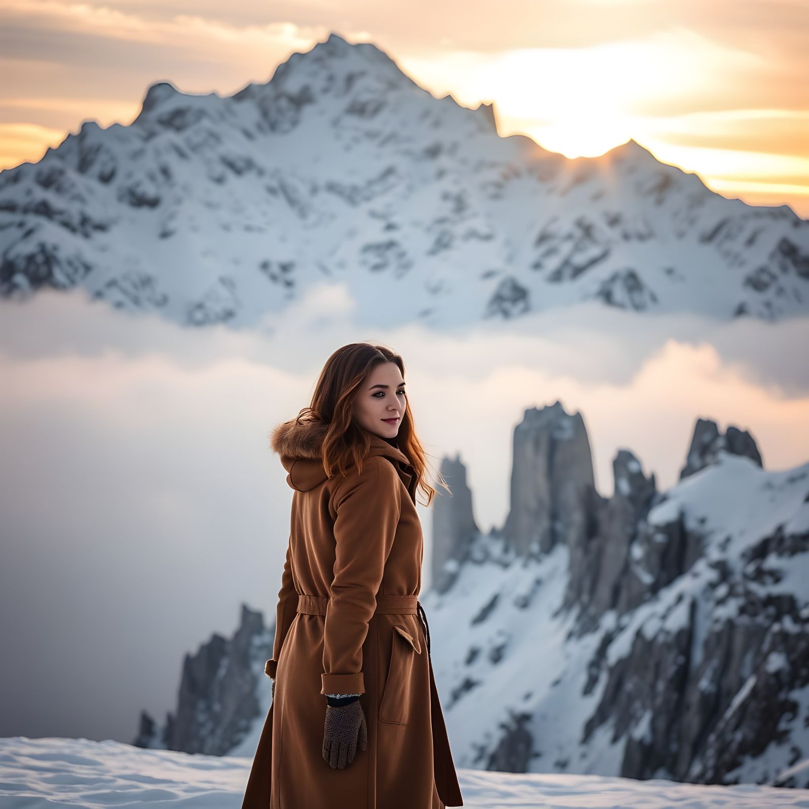 Sunrise Over Snow Mountains in the Style of Ansel Adams