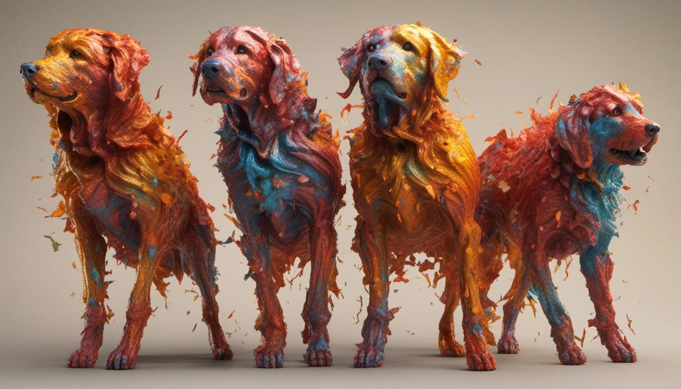 Hyperrealistic Three-Headed Dog in Warm Colors