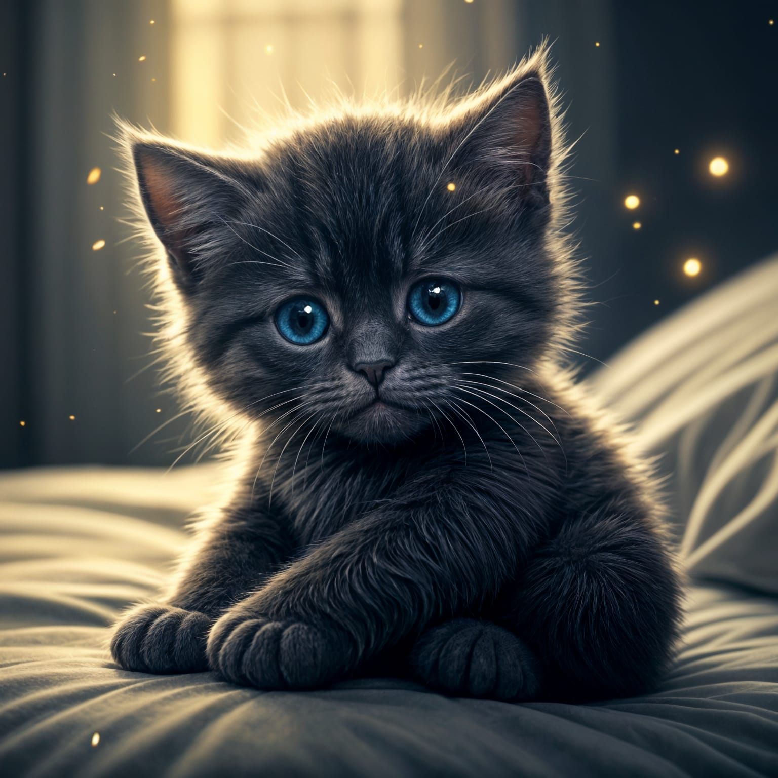 Adorable Black Cat with Plushie in Hyper-Realistic Style