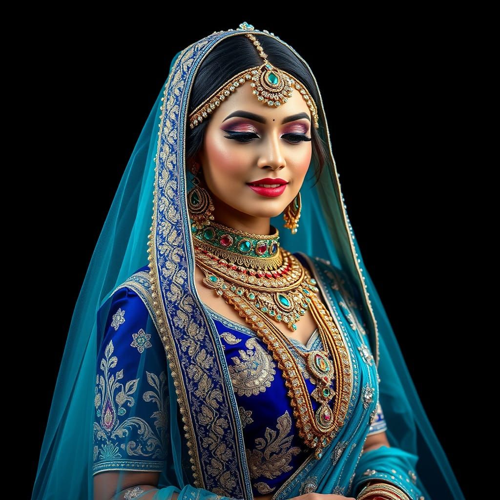 Elegant Indian Bride in Sapphire Lehenga