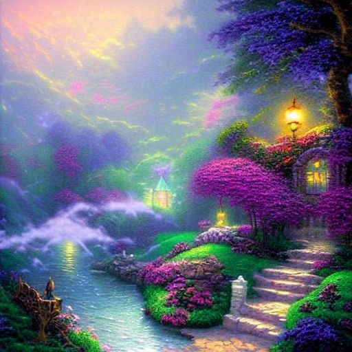 Ethereal Fantasy Landscape in Kinkade Style