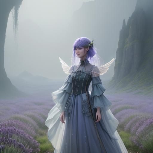 Lavender Mist Creature in Dreamlike Setting