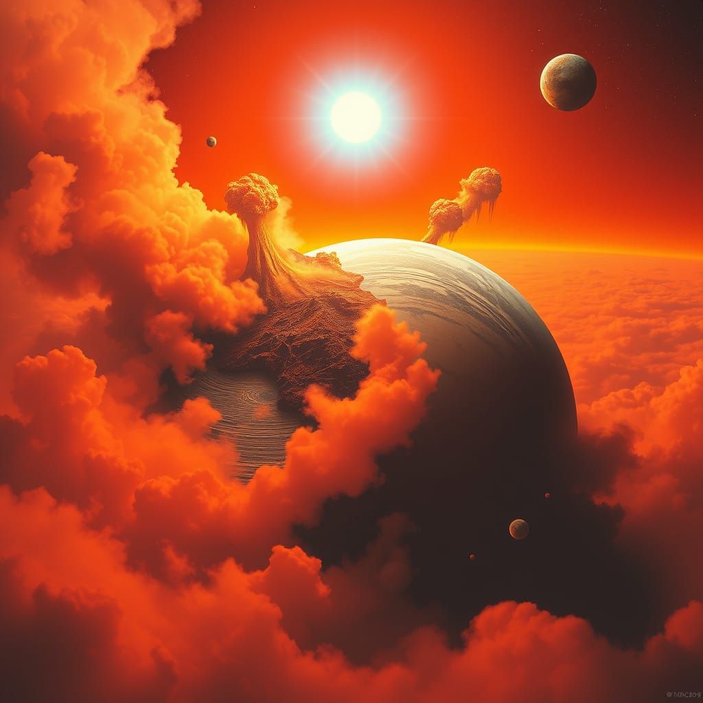 Toxic Dystopian Planet with Volcanoes and Oceans