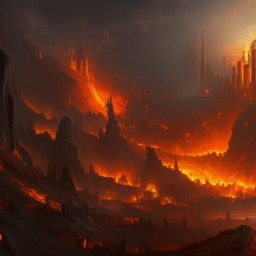 Detailed Inferno Matte Painting in Deep Color