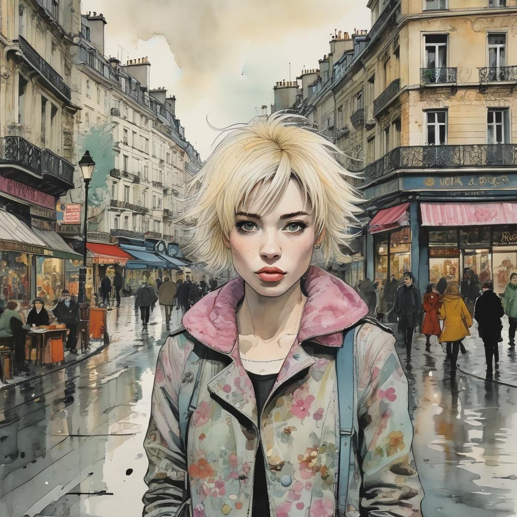 Punk Girl in Paris: Watercolour Illustration