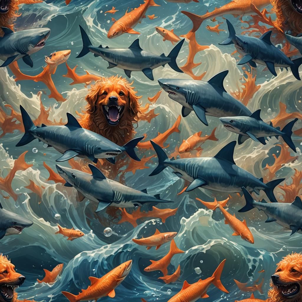 Dog Shark Hybrid in Dreamlike Ocean Scene