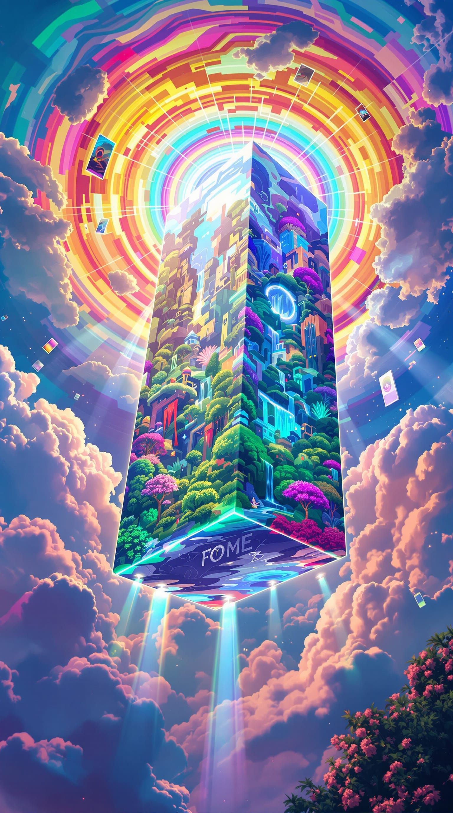 Surreal Sky Panels Displaying Biomes with Light Portals