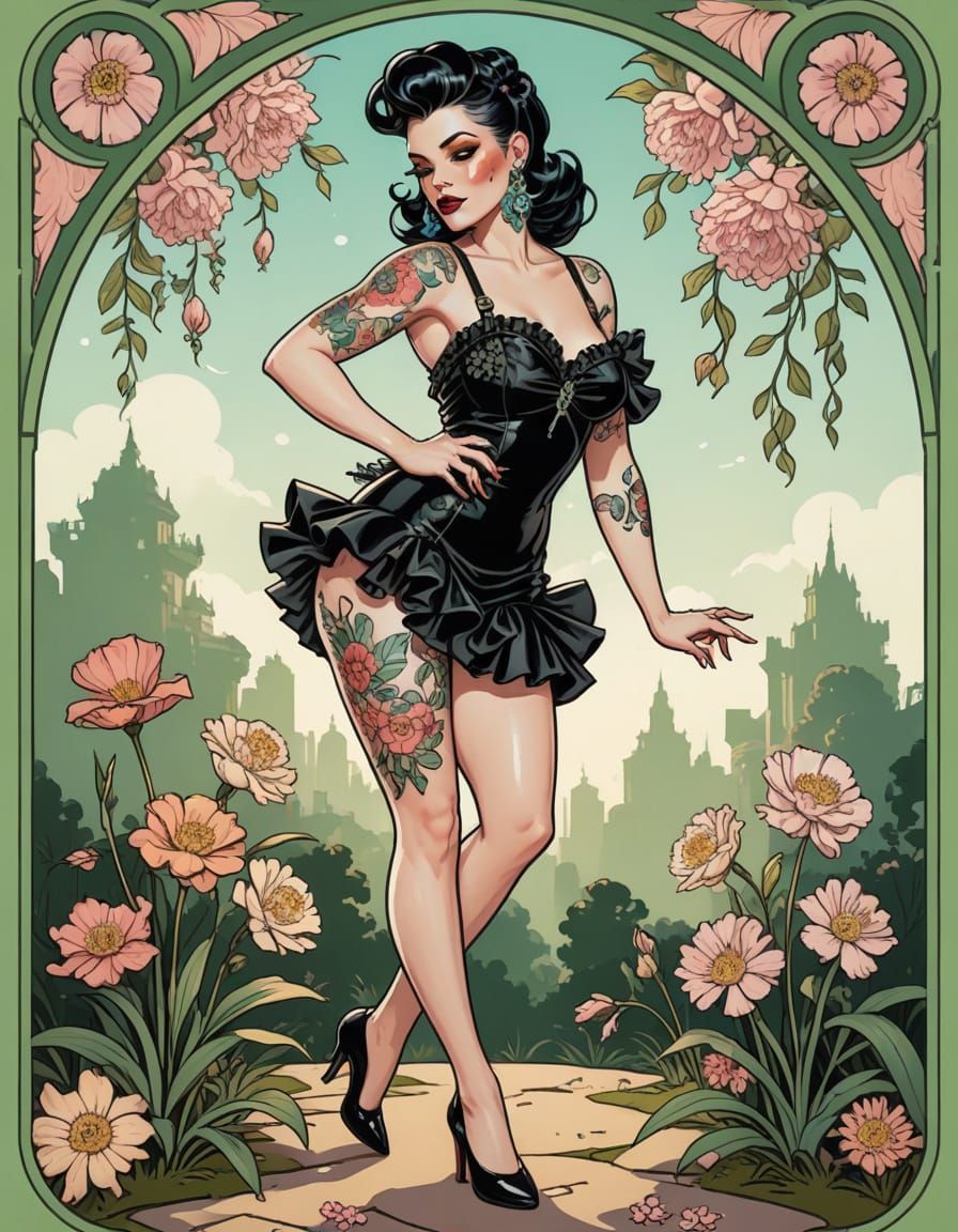 Glamorous Punk Pin-Up in Whimsical Spring Setting
