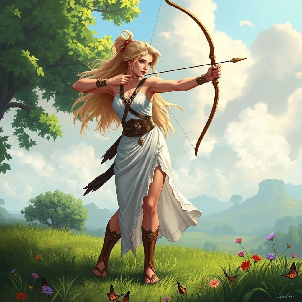 Greek Goddess Artemis in Elegant Ancient Attire