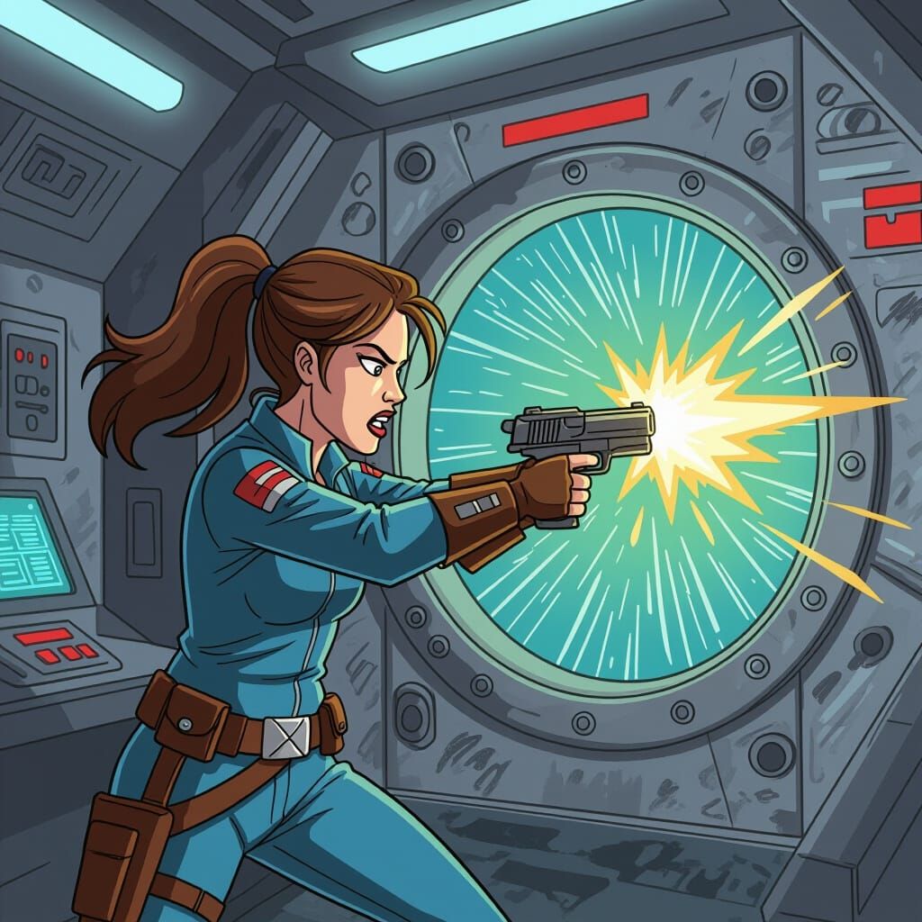 Technician Hacking Door and Shooting in Hand-Drawn Style