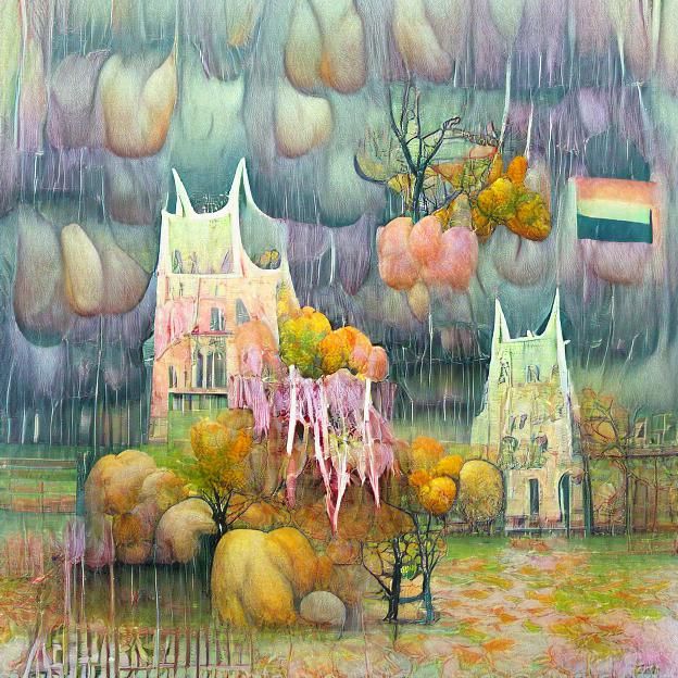 Pastel Gothic Autumn Rainstorm Scene