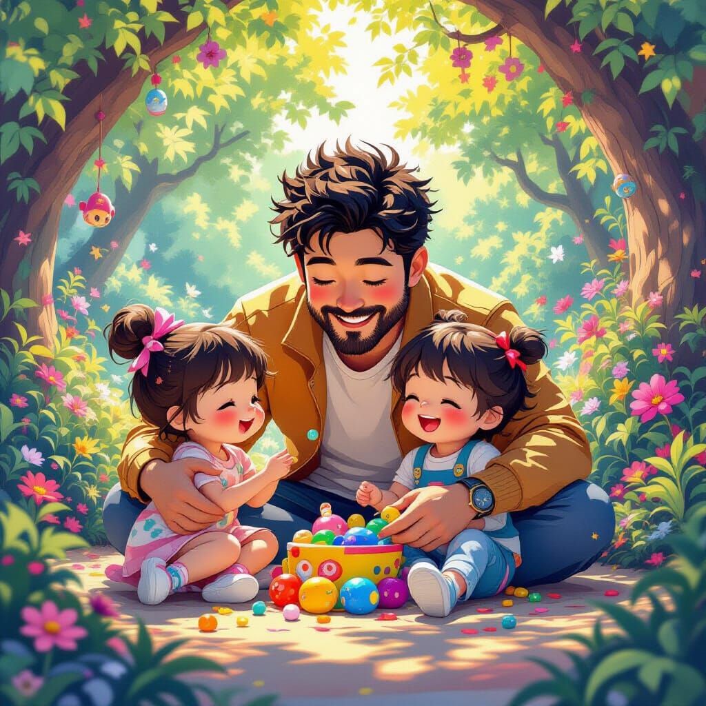 Happy Family Scene in Kawaii Anime Style