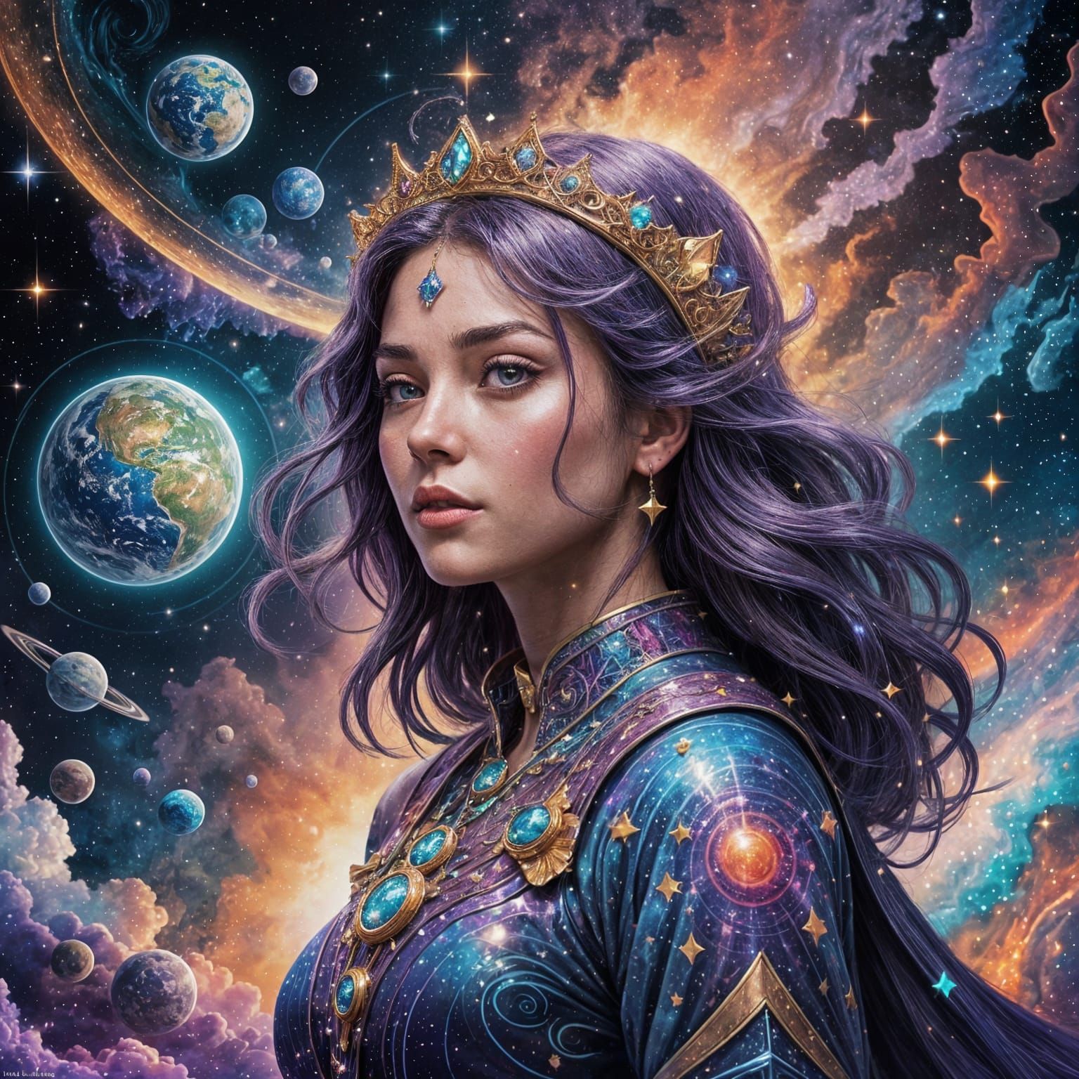 Cosmic Princess Unveiled in Vibrant Holographic Art